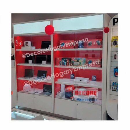 EXHIBIDOR-VITRINA VERTICAL  DE MELAMINA Y VIDRIO PARA TECNOLOGIA