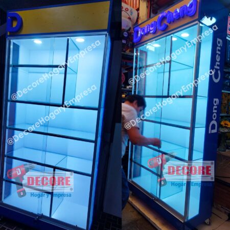 ENHIBIDOR-VITRINA DE VIDRIO MELAMINA ACERO INOX