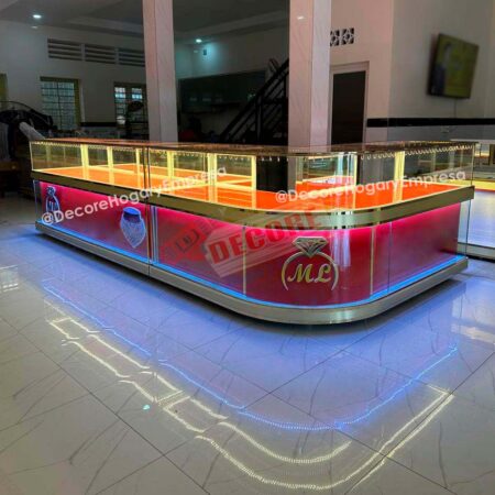 COUNTER CON VITRINA DE VIDRIO-MELAMINA -PUNTO DE PAGO-CURVO