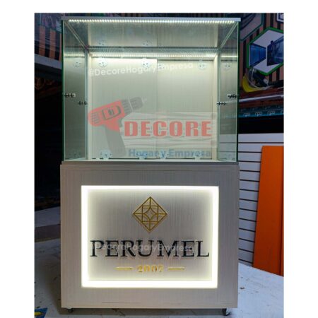 COUNTER CON VITRINA DE VIDRIO-MELAMINA -PUNTO DE PAGO-CURVO